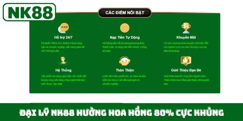 Đại lý NK88 hưởng hoa hồng 80% cực khủng